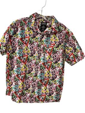 Super Massive Patterned Short-Sleeve Button-Down Shirt in Multi-Color